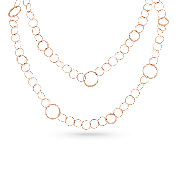 Dominique Cohen modern ethereal  delicate rounds and textured rounds chain necklace, 42 inch version, in 18k rose gold <span class='visuallyhidden'>Call, text 323-404-2959 for shopping help.</span>